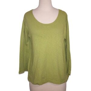Habitat Shirt Top Small Green 3/4 Sleeves Scoop Neck 100% Cotton Womens Casual